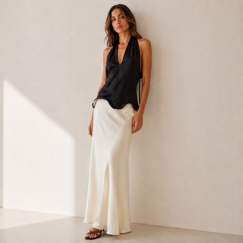 Draped Halter Satin Maxi Dress