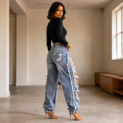 Distressed Straight-Leg Denim Jeans