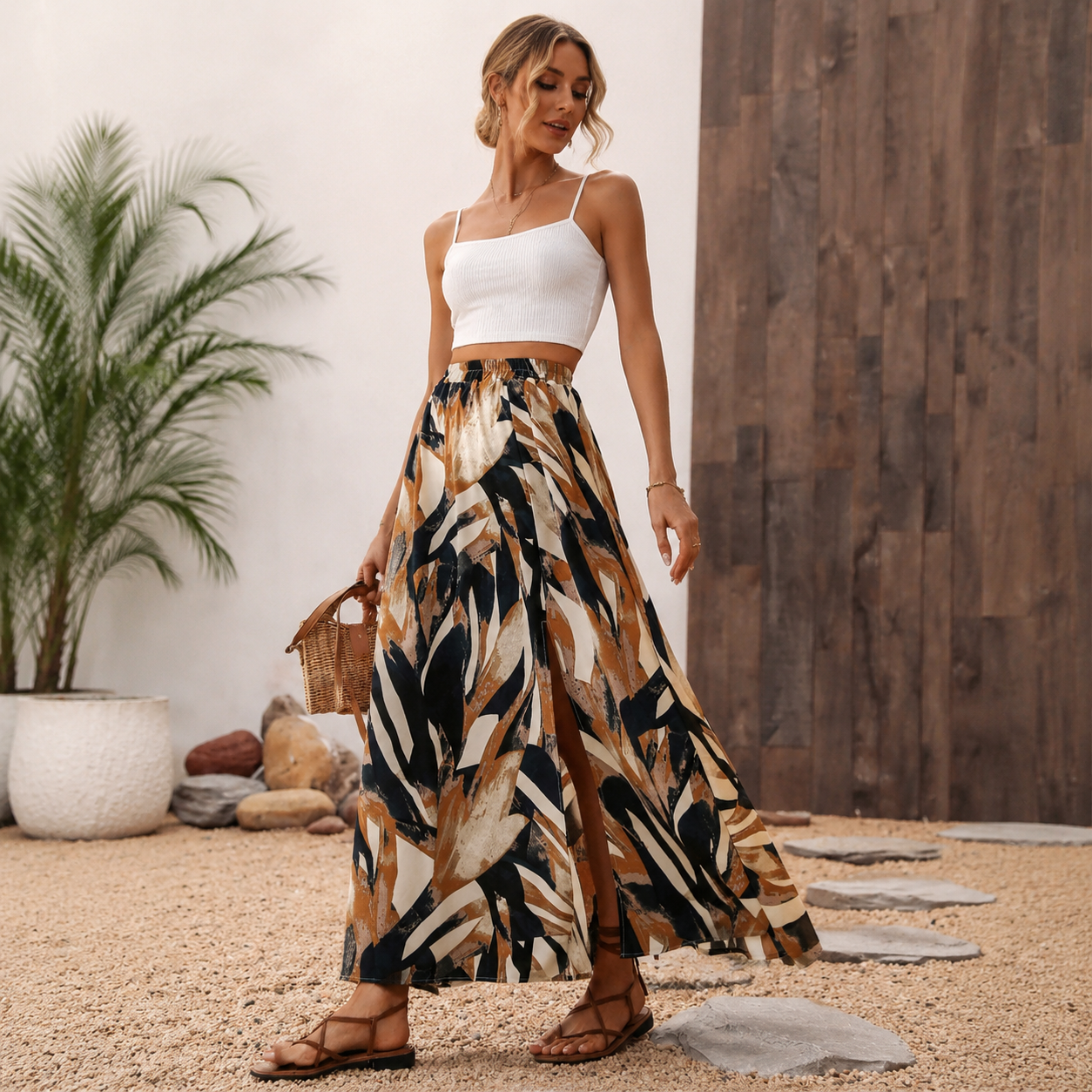 Boho Abstract Print Maxi Skirt